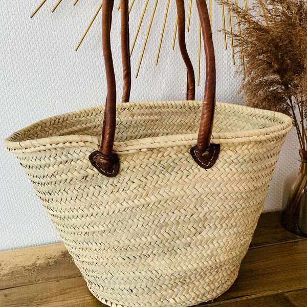 French market bag | SALIHA basket bag made of braided palm leaf with leather handles