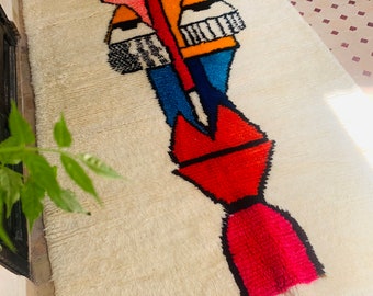 BIG BOUJAD | Marokkanischer Teppich – absolutes Unikat aus dem hohen Atlas  | 260 cm x 142 cm | Weiß - Bunt
