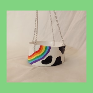 Rainbow Cow Print hanging storage bowl/ succulent pot
