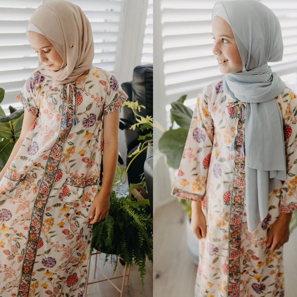 Girls floral print abaya | Islamic dress | hijabi dress | modest gown | jalabiya | Ramadan | Eid abaya | kids abaya