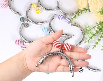 5 Pcs 8.5cm/3.35-inch DIY Purse Metal Frames - Randomly Colored Colorful Striped Kiss Lock Purse Clasps, Vintage Coin Purse Frames.