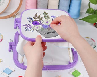 2-Layer Embroidery Frame Stand (1Pc Random Color) Square Hoop Holder, ABS Table/Lap Hoop for Cross Stitch, Needlework, Punch Needle & Sewing