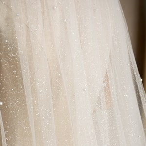 Shiny Veil with pearls, glitter wedding veil, Pearl Bridal Veil Cathedral