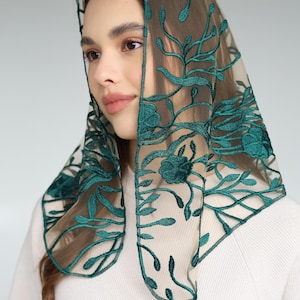 Green Faith Head Coverings Holy, Chapel Veils, Green veil Mantilla