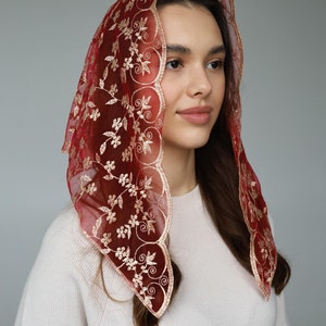 NEW!! Peach chapel veil,  Catholic lace mantilla, Catholic head covering veil for church, Latin Mass Mantilla