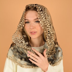 Black Infinity Mass Veil, Infinity Gold veil Mantilla, Faith Head Coverings Holy, Chapel Veils