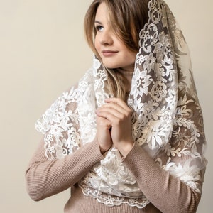 Catholic head covering veil for church, Latin Mass Mantilla, Infinity chapel veil,  Catholic lace mantilla