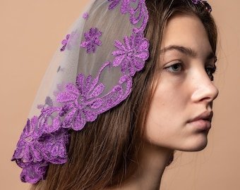 Purple short veil, purple chapel veil, Latin Mass veil, Catholic veil