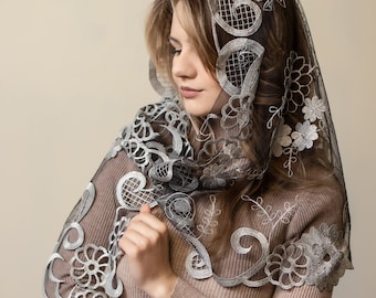 Grey chapel mantilla, chapel veil Catholic, Our lady of Lourdes veil,  Mantilla Catholic Veil Church Veil Mass Veil for Mass 013