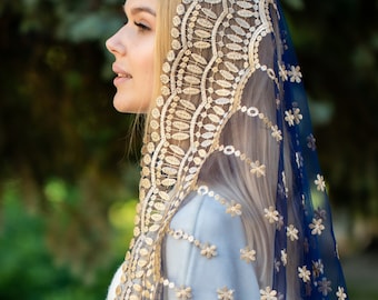 NEW!! Blue Mass veil, Infinity veil Mantilla, Faith Head Coverings Holy, Chapel Veils