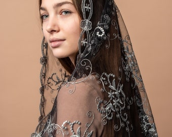 Grey Mass veil, Long veil Mantilla, Faith Head Coverings Holy, Chapel Veils