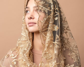 Infinity Gold Mass veil, Infinity veil Mantilla, Faith Head Coverings Holy, Chapel Veils