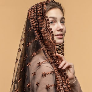 Long brown Veil, Chapel long Veil, Faith Head Coverings Holy