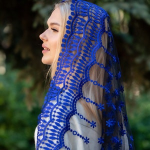 NEW!! Long Blue Mass veil, veil Mantilla, Faith Head Coverings Holy, Chapel Veils