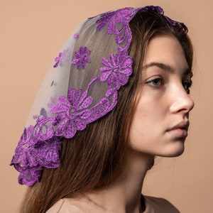 Purple short veil, purple chapel veil, Latin Mass veil, Catholic veil