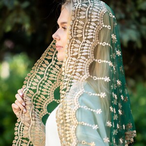 Green Mass veil, long veil Mantilla, Faith Head Coverings Holy, Chapel Veils