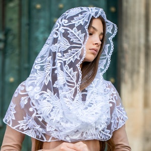 White Mass veil, Infinity white veil Mantilla,  Chapel Veils