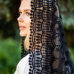 Black veil Mantilla, Long Veil,  Faith Coverings Holy, Chapel Veils