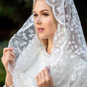 Infinity Lace Veil, Ivory Lace Chapel Veil, latin Mass veil