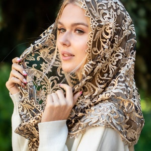 NEW!! Infinity gold chapel veil,  Catholic lace mantilla, Catholic head covering veil for church, Latin Mass Mantilla