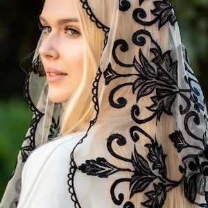 Triangle Church veil, chapel veil, Catholic Black lace mantilla