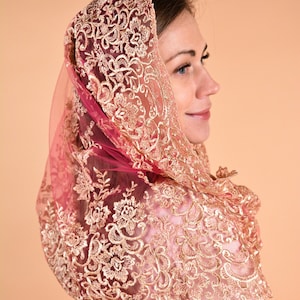 Pink Infinity veil, Gold Infinity Catholic Veil, Latin Mass Mantilla