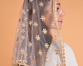 Chapel Veil, Gold Mass veil, Faith Head Coverings Holy