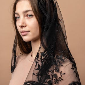 Black Traditional Catholic d shape Mantilla veil, black Lace scarf, black church veil 003 image 7