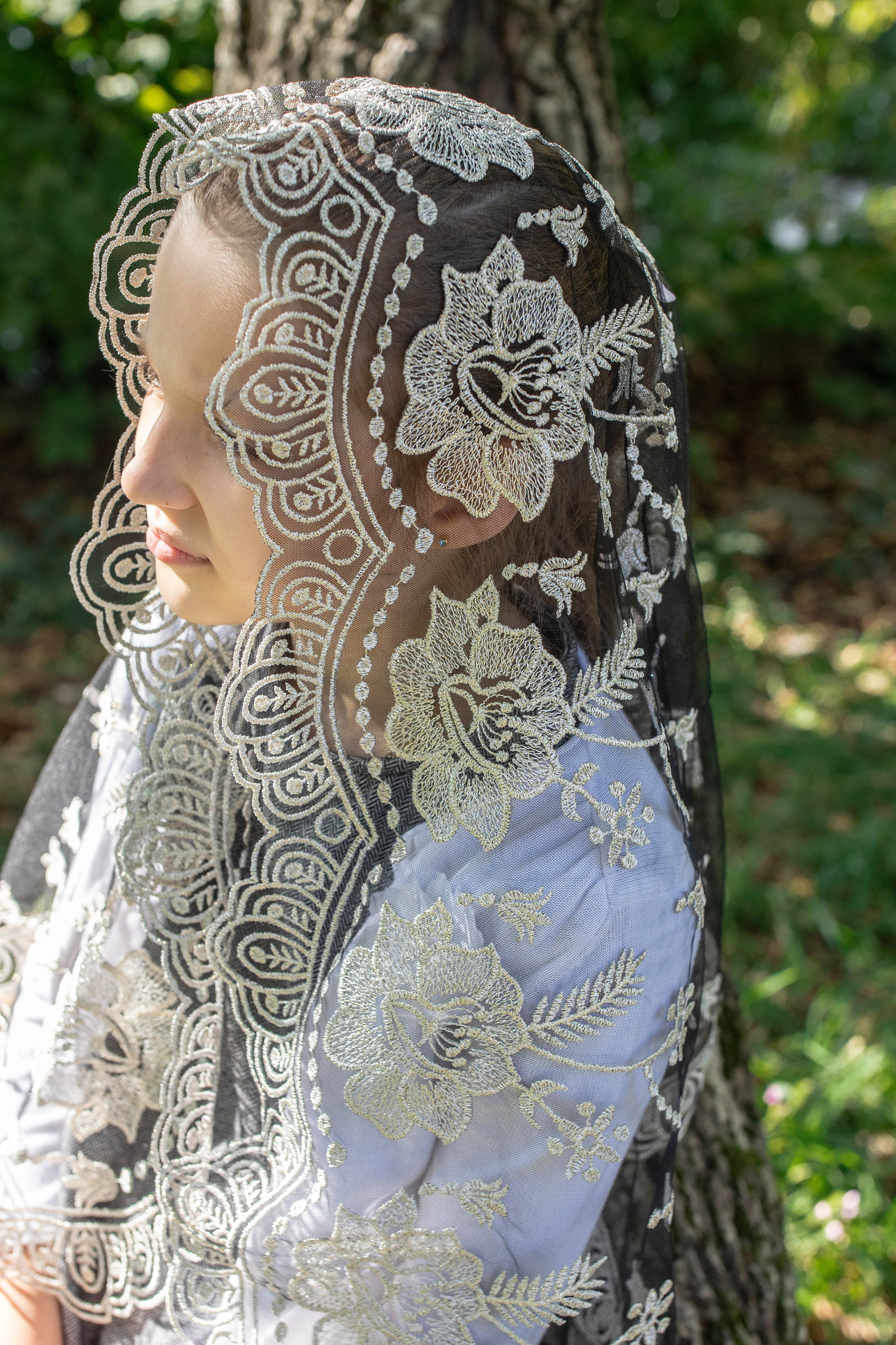 Long Our Lady of Guadalupe veil lace chapel veil Chapel veil Etsy