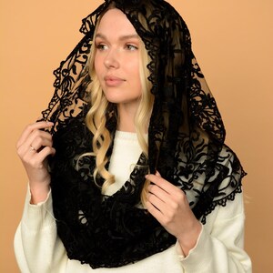 Black lace mantilla, church veil cap, lace head covering veil, Trinity Veil , Catholic Veil ,Church Veil ,Mass Veil image 5