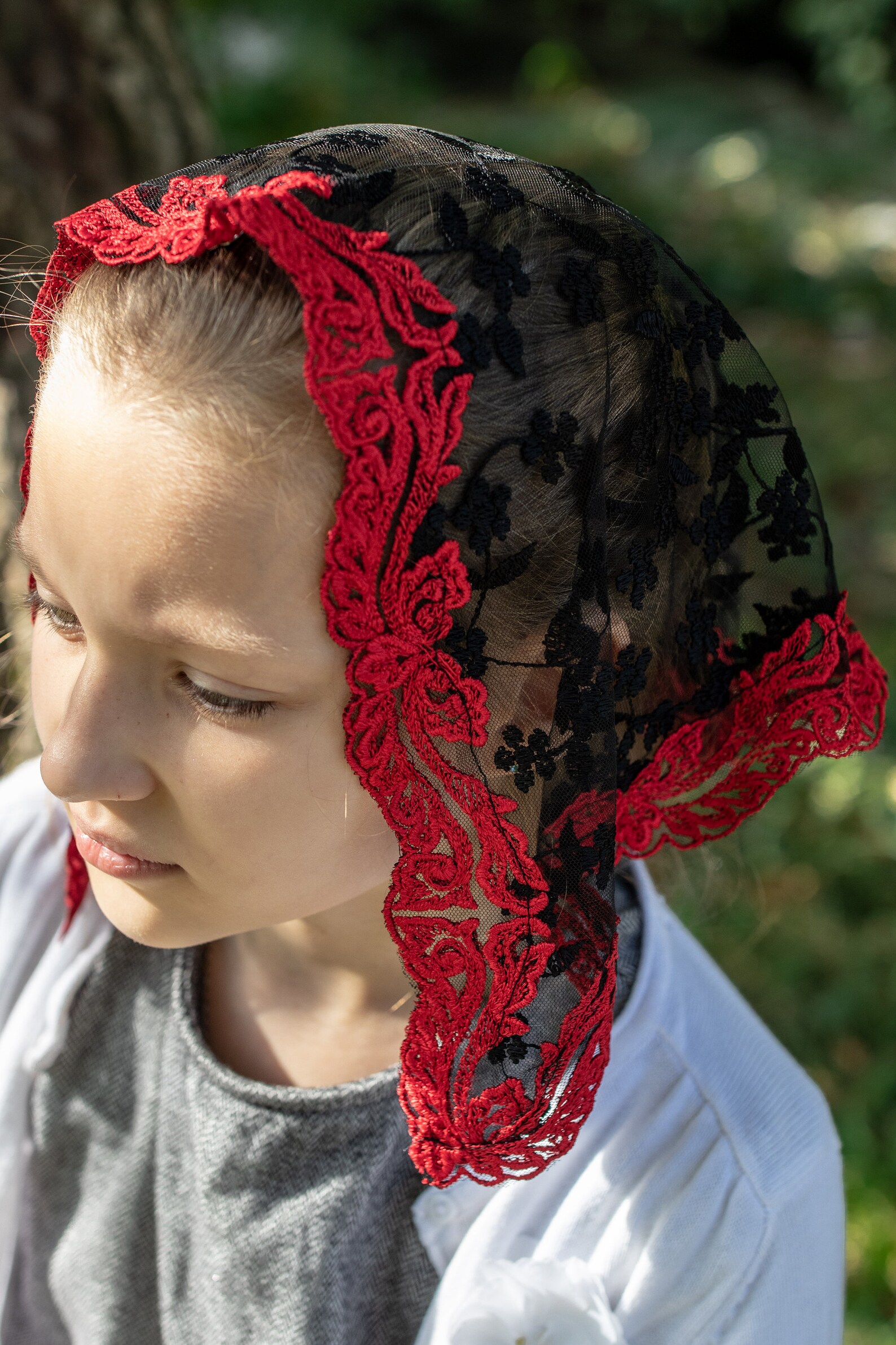 Colored church veil cap lace veil cap church veil triangle Etsy