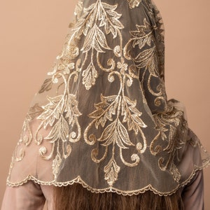 Infinity Gold Mass veil, Infinity veil Mantilla, Faith Head Coverings Holy, Chapel Veils image 3