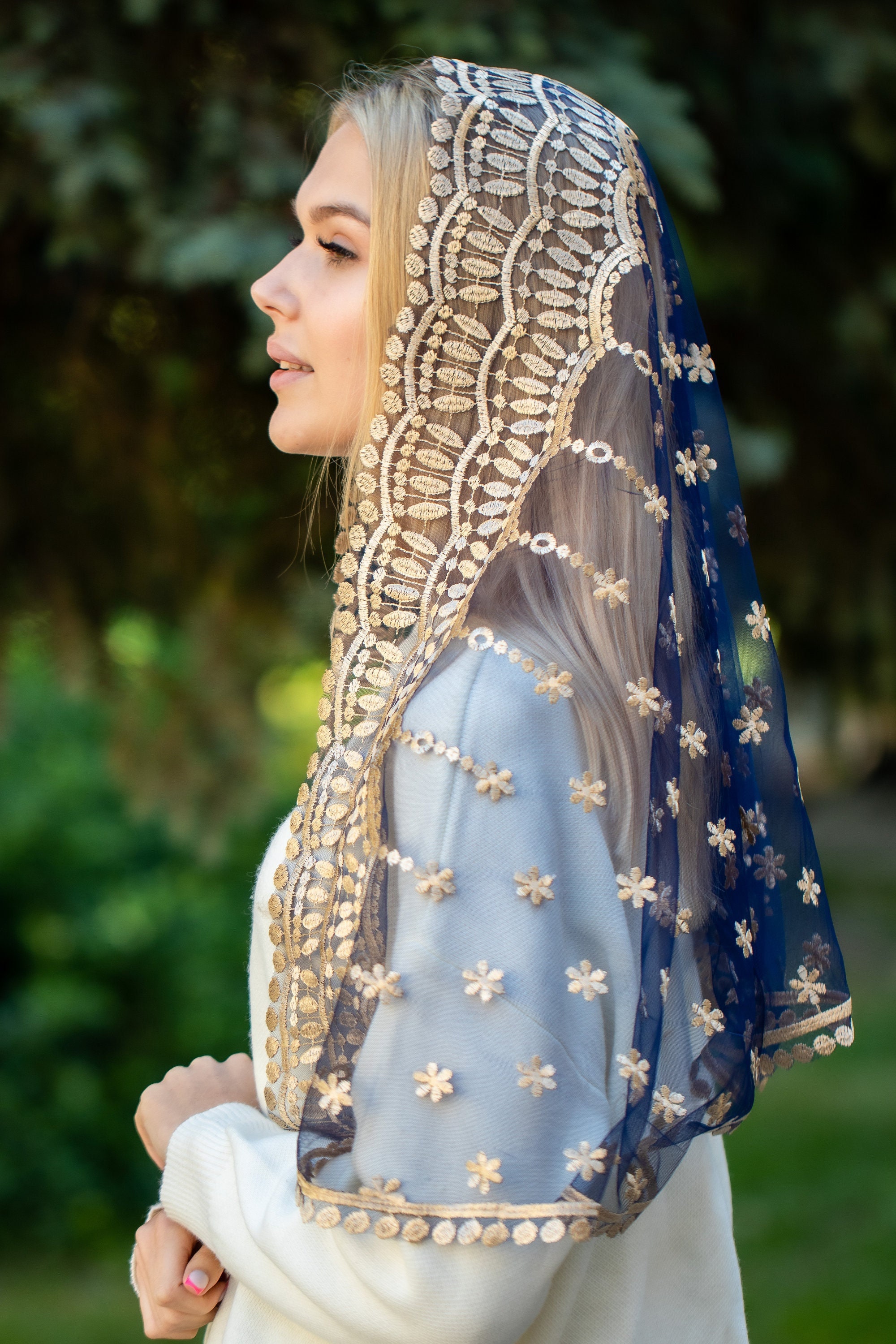 NEW!! Blue Mass veil, Infinity veil Mantilla, Faith Head Coverings Holy, Chapel Veils