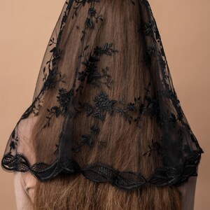 Black Traditional Catholic d shape Mantilla veil, black Lace scarf, black church veil 003 image 6