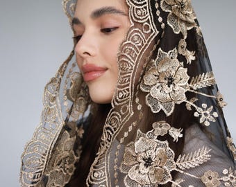3D cathedral veil, cathedral veil lace, chapel veil for mass, Our Lady of Guadalupe veil, 3D chapel veil