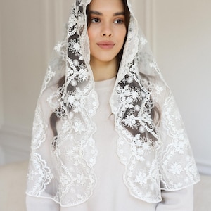 Ivory Traditional Catholic Veil, ivory Lace scarf, church veil
