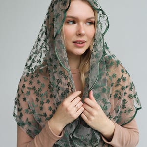 Infinity Green Mass veil, Infinity veil Mantilla, Faith Head Coverings Holy, Chapel Veils