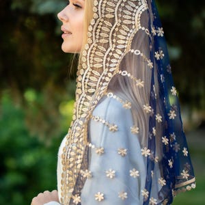 NEW!! Blue Mass veil, Infinity veil Mantilla, Faith Head Coverings Holy, Chapel Veils