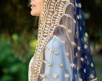 NEW!! Blue Mass veil, Infinity veil Mantilla, Faith Head Coverings Holy, Chapel Veils