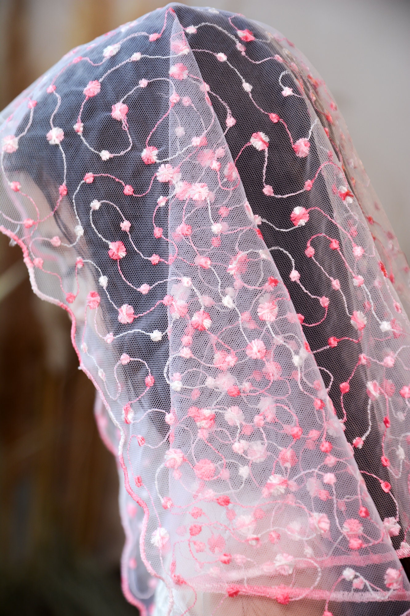 Pink Child Veil, Pink Kid Veil for Mass, Child Lace Mantilla - Etsy