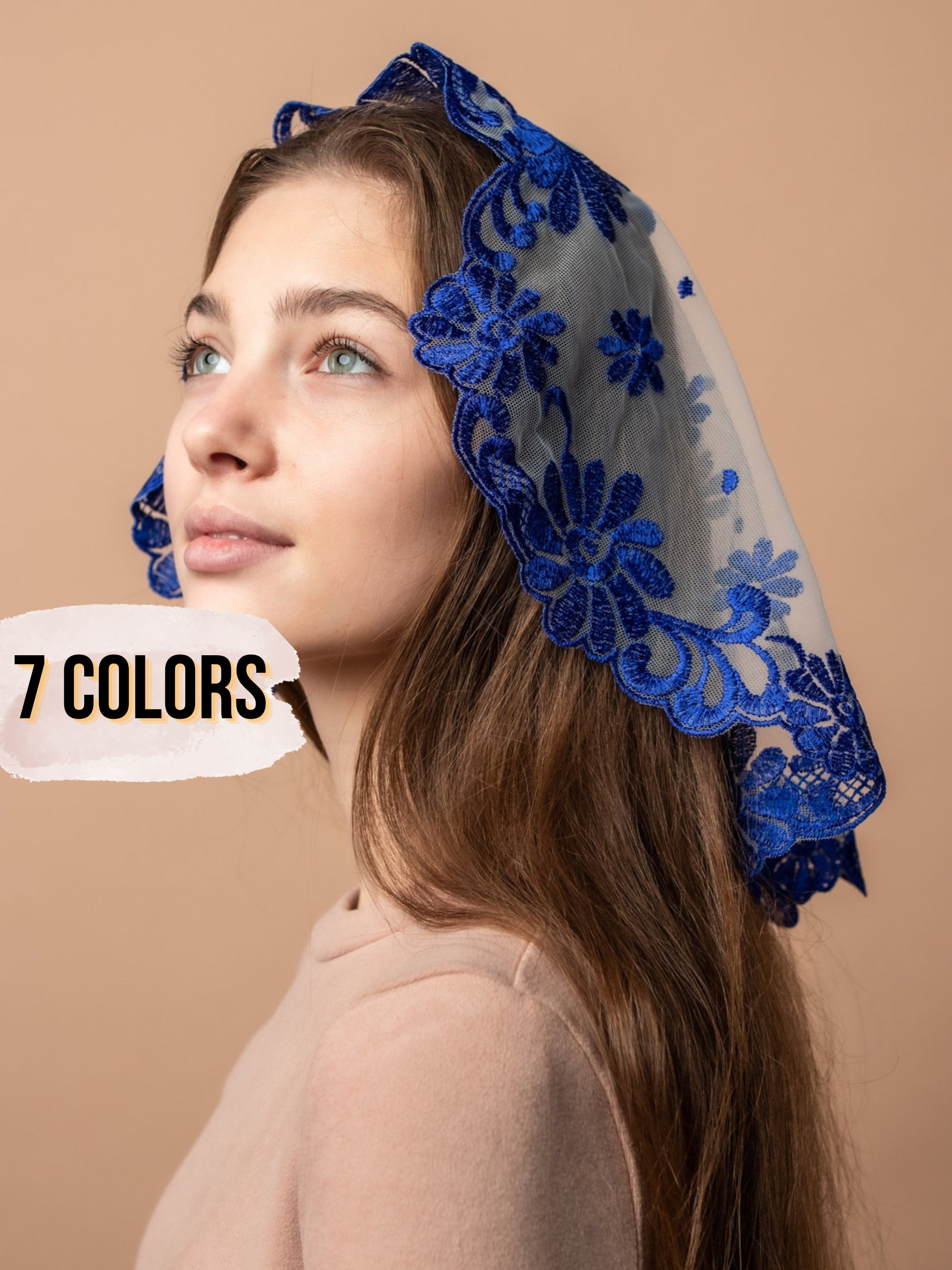 Catholic head covering veil for church,  Round grey chapel veil, Catholic lace mantilla, Our lady of Fatima veil