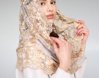 Infinity chapel veil with lace edge, Catholic head covering veil for church, Classic Catholic veil 093