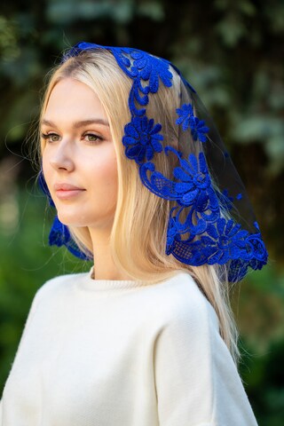 Véu Triangular Malixeyunna - Mantilha De Renda Elegante Para Missas E Casamentos | Azul