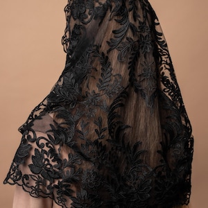 Black lace mantilla, church veil cap, lace head covering veil, Trinity Veil , Catholic Veil ,Church Veil ,Mass Veil image 5