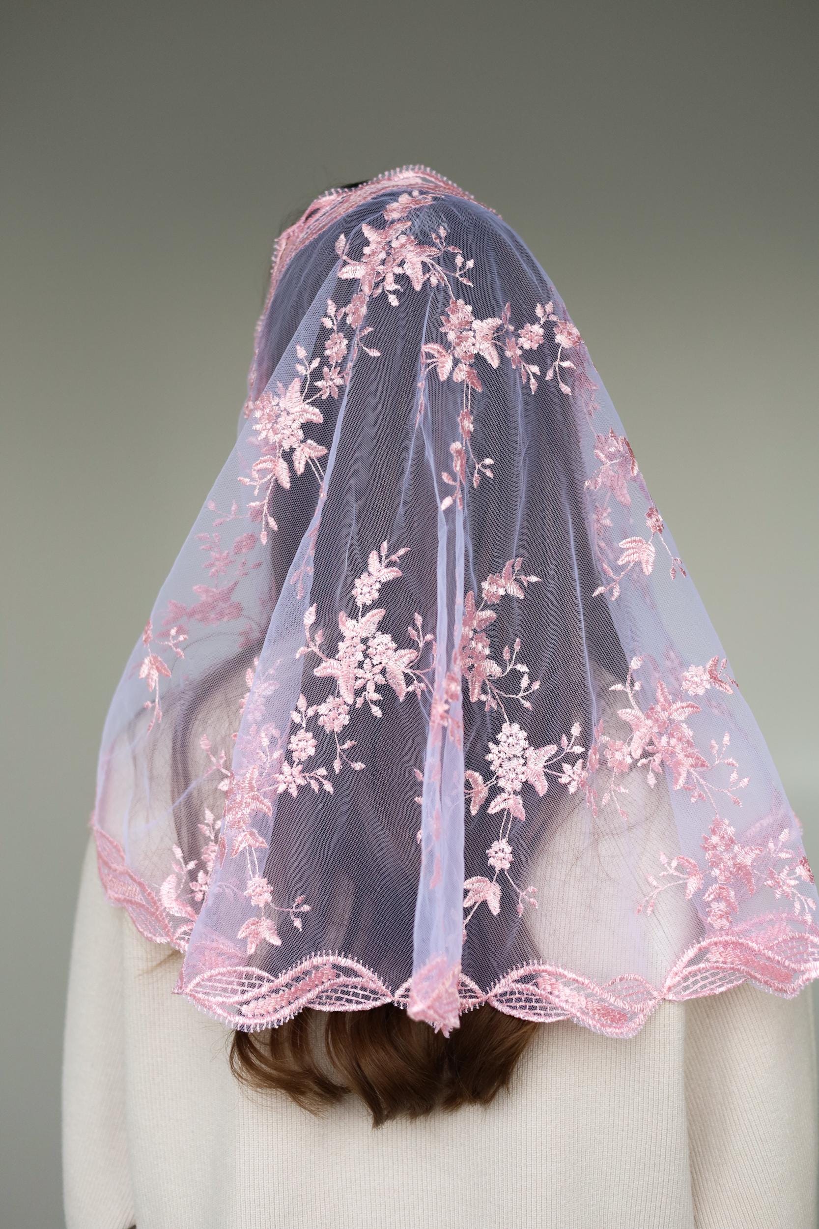 Voile Catholique Pour Femme Bozidol - Style Princesse, Broderie Sacré-Cœur Et Rose - Mantille En Dentelle Et Polyester - 47x47 Cm - Pour Messe, Chapelle, Occasions Religieuses