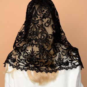 Black lace mantilla, church veil cap, lace head covering veil, Trinity Veil , Catholic Veil ,Church Veil ,Mass Veil image 7