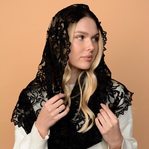 Black lace mantilla, church veil cap, lace head covering veil, Trinity Veil , Catholic Veil ,Church Veil ,Mass Veil image 4
