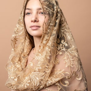 Infinity Gold Mass veil, Infinity veil Mantilla, Faith Head Coverings Holy, Chapel Veils image 7