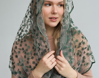 Infinity Green Mass veil, Infinity veil Mantilla, Faith Head Coverings Holy, Chapel Veils