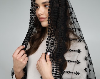 Faith Head Coverings Holy, Chapel Veils, Black Long Mass Veil, veil Mantilla